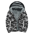 Black White And Grey Digital Camo Print Sherpa Lined Zip Up Hoodie