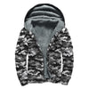 Black White And Grey Digital Camo Print Sherpa Lined Zip Up Hoodie