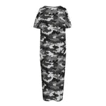 Black White And Grey Digital Camo Print Short Sleeve Long Nightdress