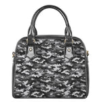 Black White And Grey Digital Camo Print Shoulder Handbag