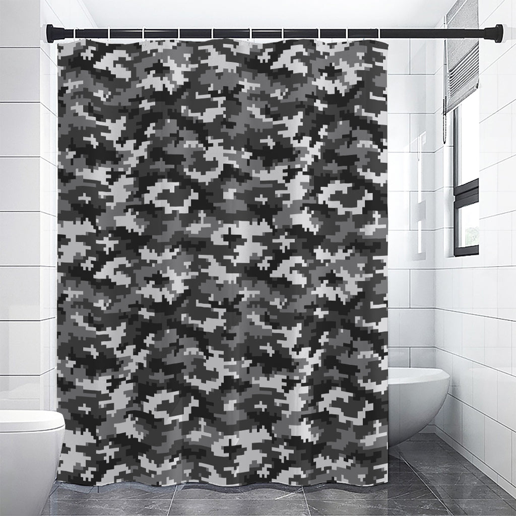 Black White And Grey Digital Camo Print Shower Curtain