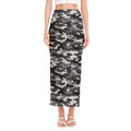 Black White And Grey Digital Camo Print Side Slit Maxi Skirt