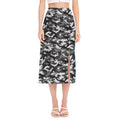 Black White And Grey Digital Camo Print Side Slit Midi Skirt