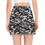 Black White And Grey Digital Camo Print Side Slit Mini Skirt