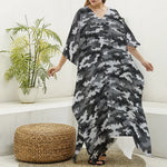 Black White And Grey Digital Camo Print Silk V-Neck Kaftan Dress