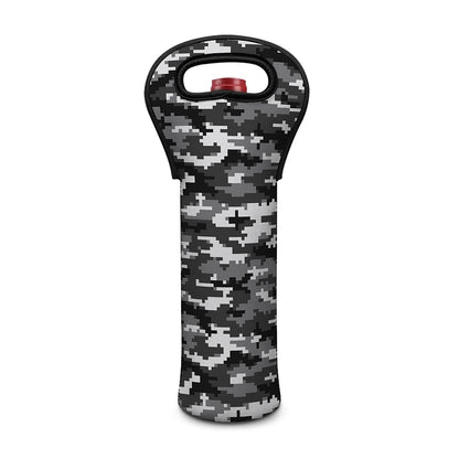 Black White And Grey Digital Camo Print Single Neoprene Wine Tote