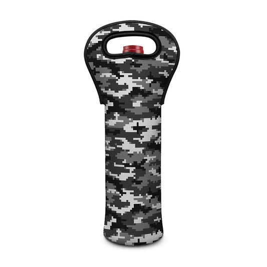 Black White And Grey Digital Camo Print Single Neoprene Wine Tote
