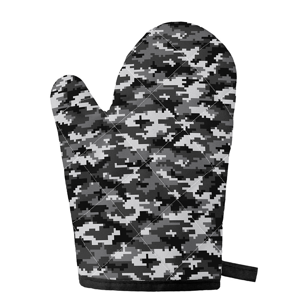 Black White And Grey Digital Camo Print Single Oven Mitt