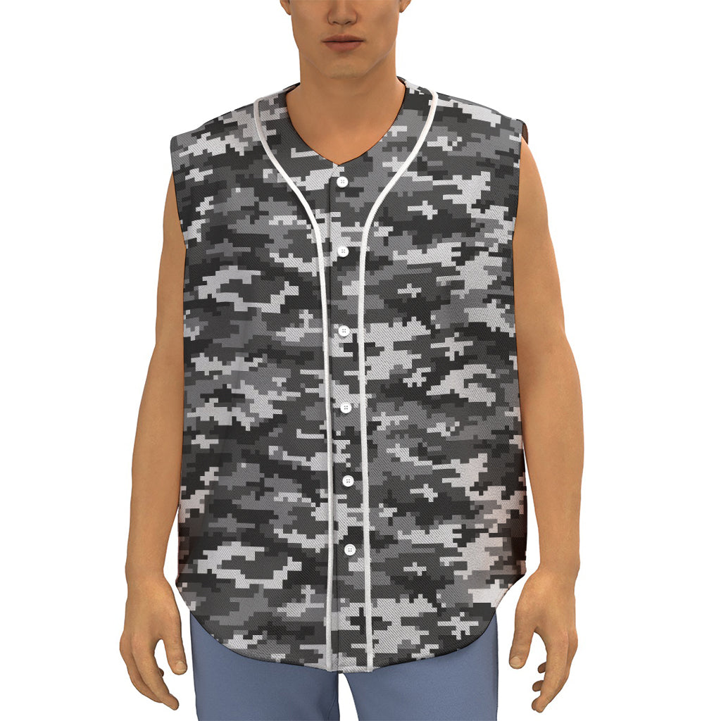 Black White And Grey Digital Camo Print Sleeveless Baseball Jersey