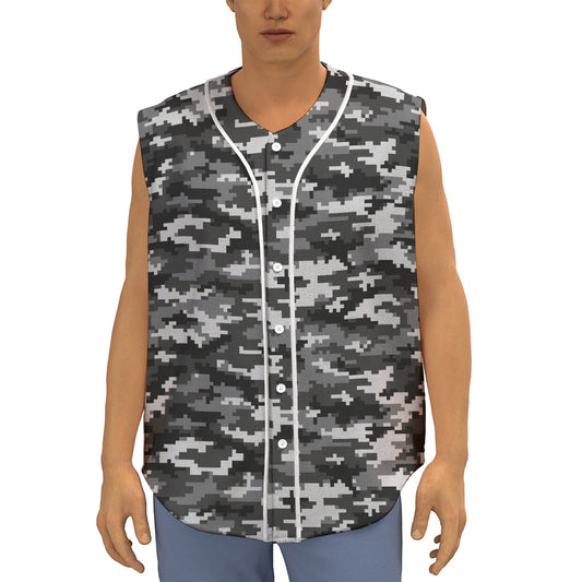 Black White And Grey Digital Camo Print Sleeveless Baseball Jersey