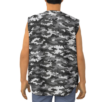 Black White And Grey Digital Camo Print Sleeveless Baseball Jersey