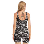 Black White And Grey Digital Camo Print Sleeveless One Piece Swimsuit