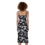 Black White And Grey Digital Camo Print Slim Fit Midi Cami Dress