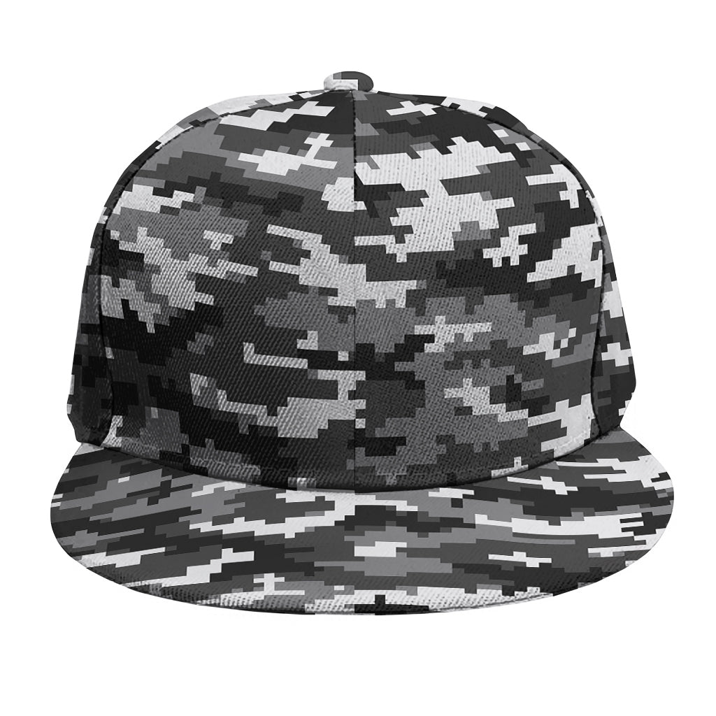 Black White And Grey Digital Camo Print Snapback Cap