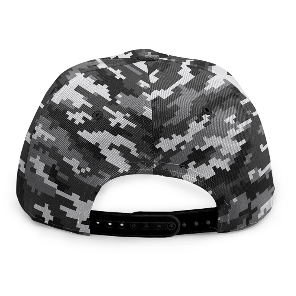 Black White And Grey Digital Camo Print Snapback Cap