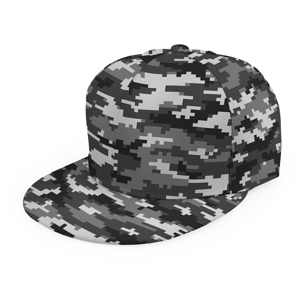 Black White And Grey Digital Camo Print Snapback Cap