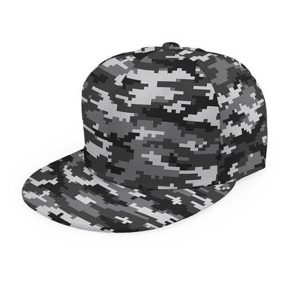 Black White And Grey Digital Camo Print Snapback Cap