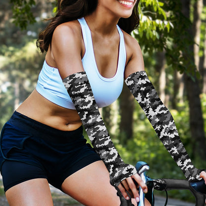 Black White And Grey Digital Camo Print Sun Protection Arm Sleeves