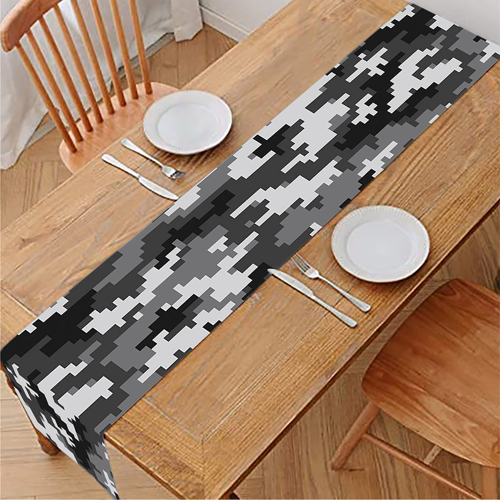 Black White And Grey Digital Camo Print Table Runner