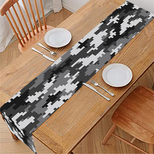 Black White And Grey Digital Camo Print Table Runner