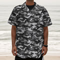 Black White And Grey Digital Camo Print Textured Short Sleeve Shirt
