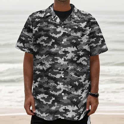 Black White And Grey Digital Camo Print Textured Short Sleeve Shirt