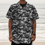 Black White And Grey Digital Camo Print Textured Short Sleeve Shirt