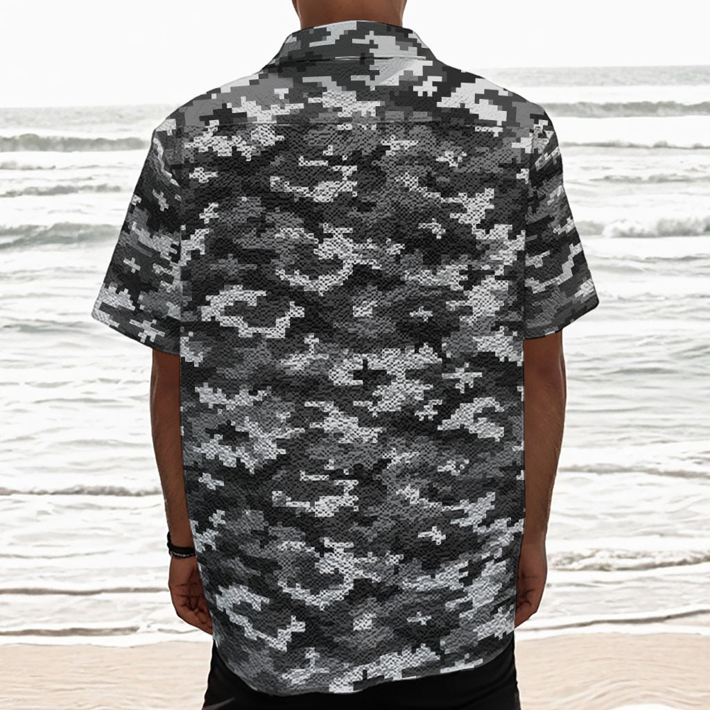 Black White And Grey Digital Camo Print Textured Short Sleeve Shirt