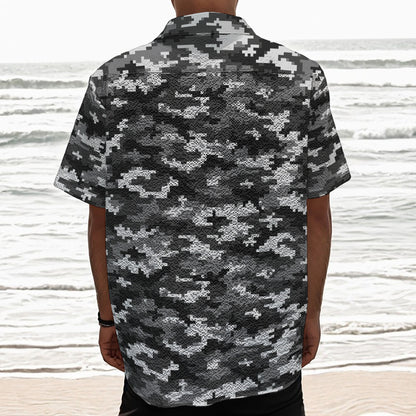 Black White And Grey Digital Camo Print Textured Short Sleeve Shirt