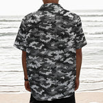 Black White And Grey Digital Camo Print Textured Short Sleeve Shirt