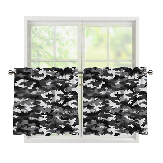 Black White And Grey Digital Camo Print Tier Curtains