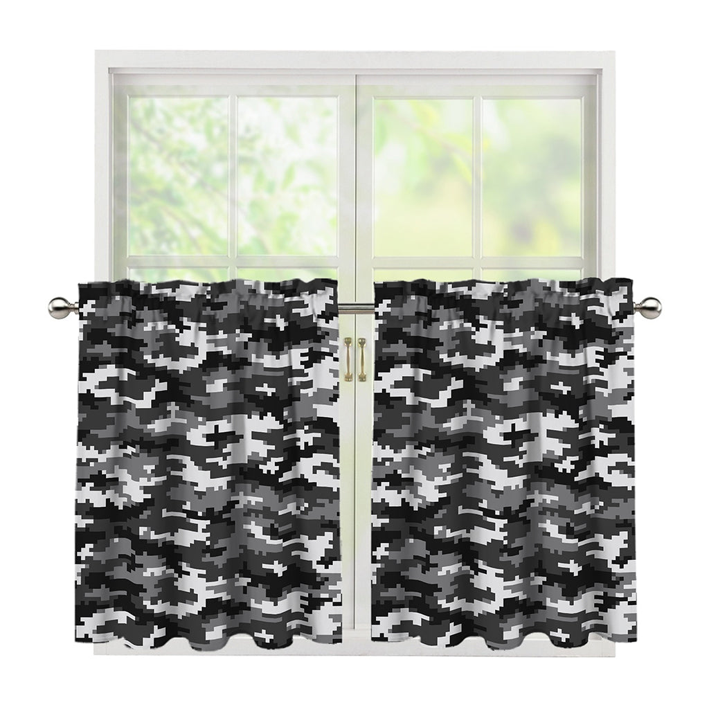 Black White And Grey Digital Camo Print Tier Curtains