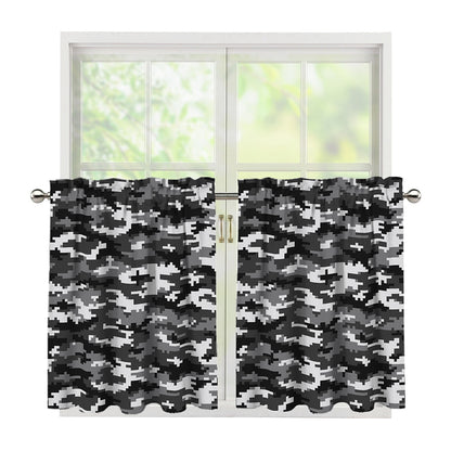 Black White And Grey Digital Camo Print Tier Curtains