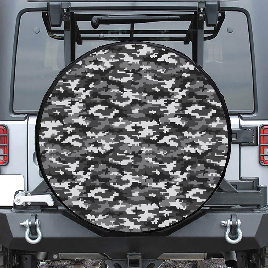 Black White And Grey Digital Camo Print Tire Cover