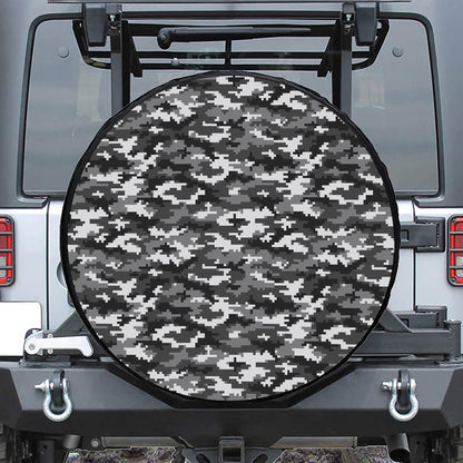 Black White And Grey Digital Camo Print Tire Cover