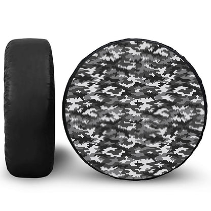 Black White And Grey Digital Camo Print Tire Cover