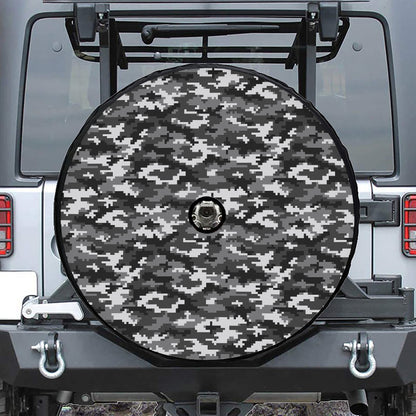 Black White And Grey Digital Camo Print Tire Cover With Camera Hole