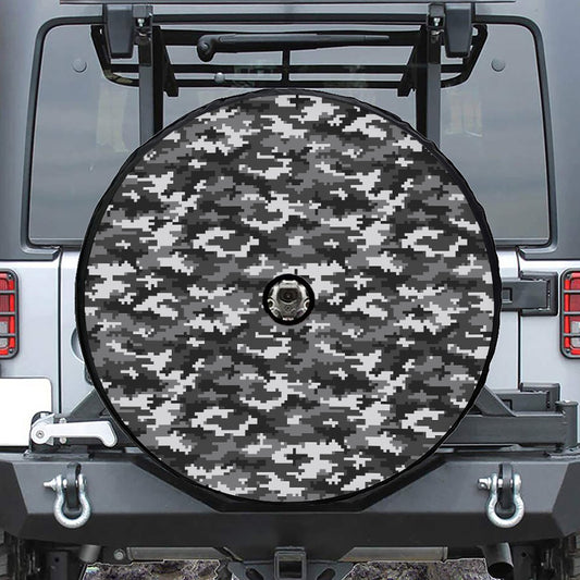 Black White And Grey Digital Camo Print Tire Cover With Camera Hole