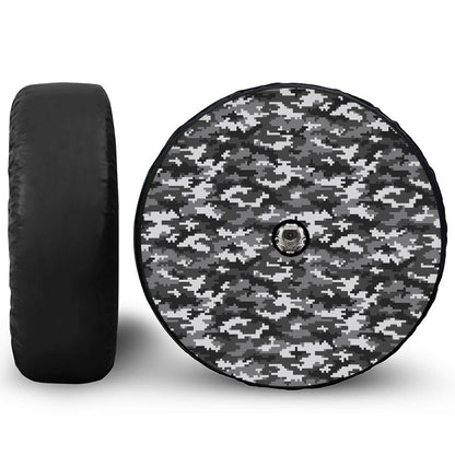 Black White And Grey Digital Camo Print Tire Cover With Camera Hole