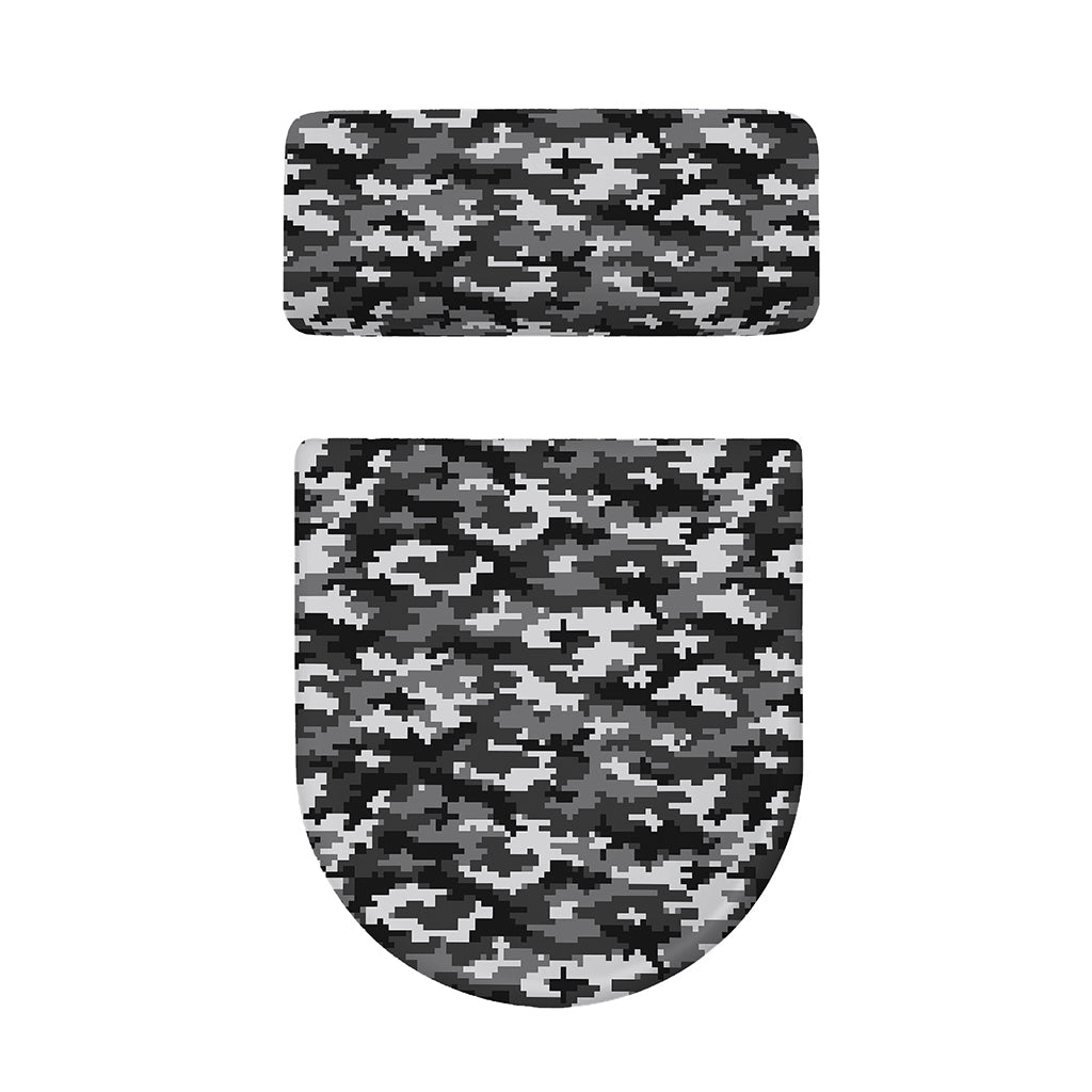 Black White And Grey Digital Camo Print Toilet Lid And Tank Cover Set
