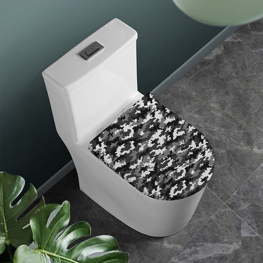 Black White And Grey Digital Camo Print Toilet Lid Cover