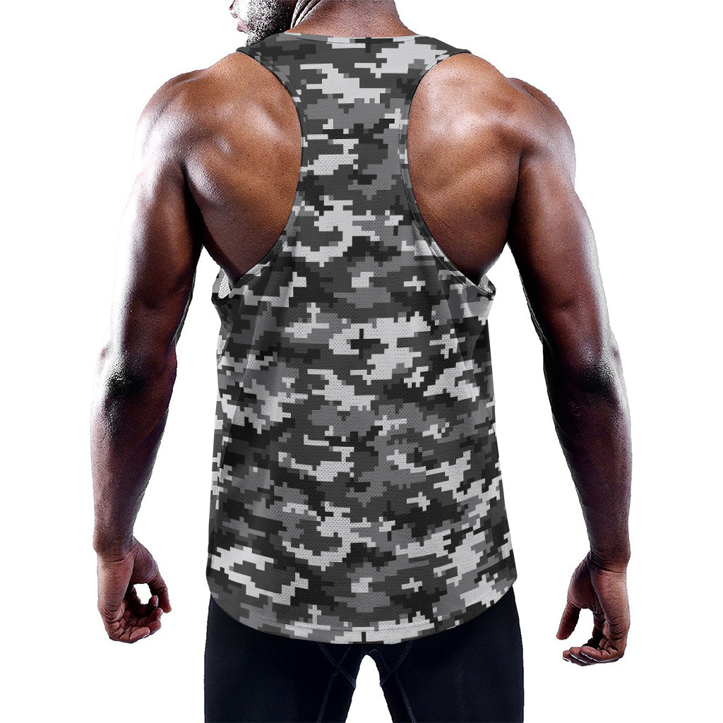 Black White And Grey Digital Camo Print Training Tank Top