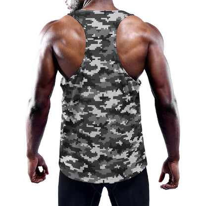 Black White And Grey Digital Camo Print Training Tank Top