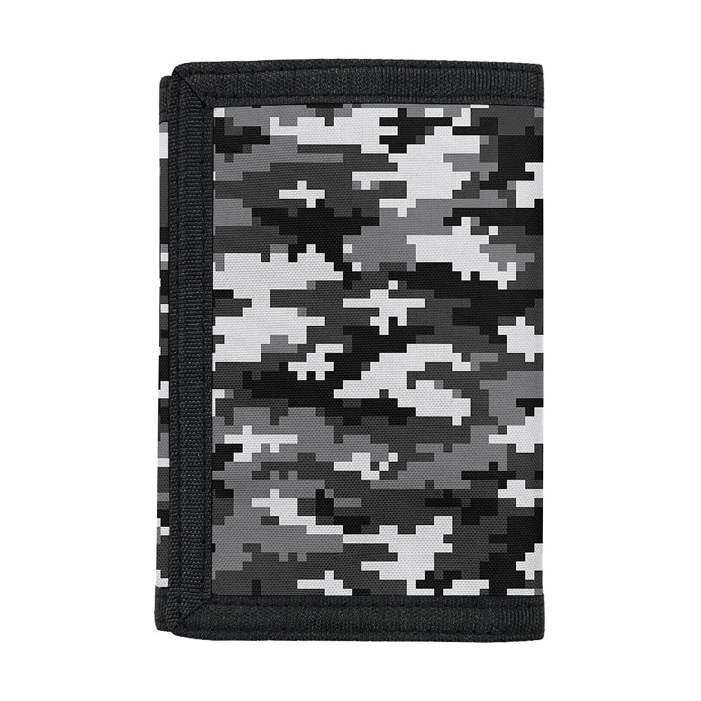 Black White And Grey Digital Camo Print Trifold Wallet