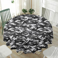 Black White And Grey Digital Camo Print Waterproof Round Tablecloth
