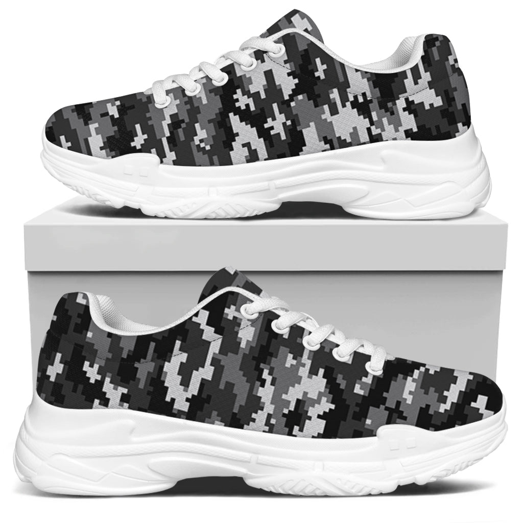 Black White And Grey Digital Camo Print White Chunky Shoes