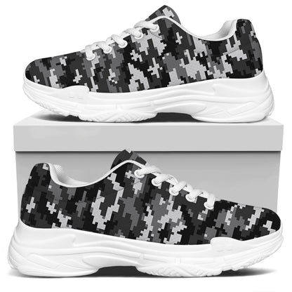 Black White And Grey Digital Camo Print White Chunky Shoes