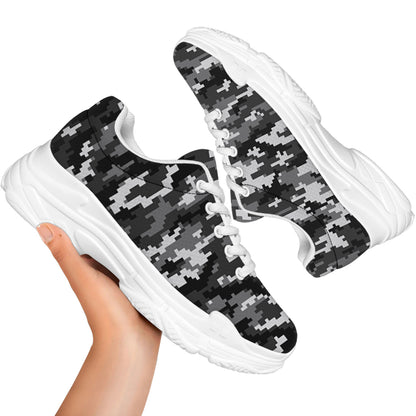Black White And Grey Digital Camo Print White Chunky Shoes