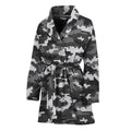 Black White And Grey Digital Camo Print Women's Bathrobe