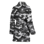 Black White And Grey Digital Camo Print Women's Bathrobe